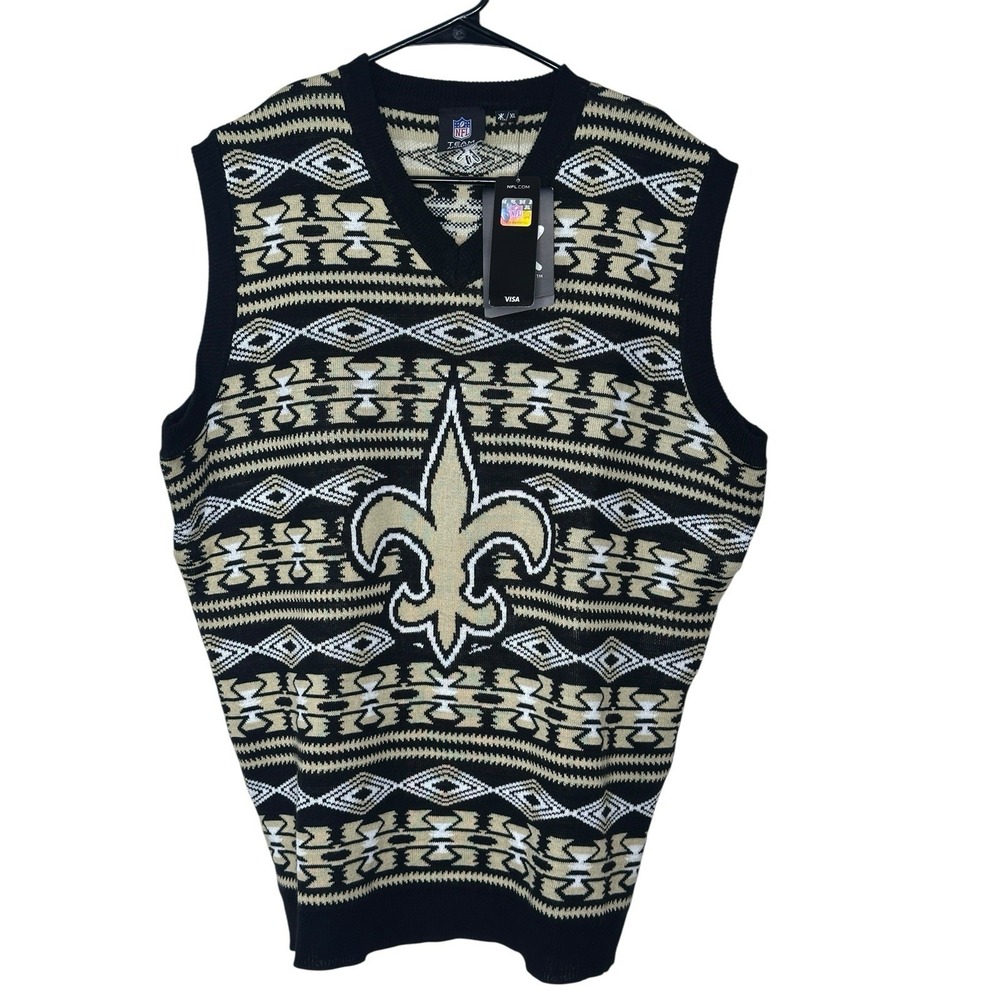 NEW NFL Team Apparel  XL X-Large New Orleans Saints Sweater VEST Fair Isle